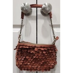 Jesslyn Blake Brown Faux Leather Petal Applique Chain‎ Strap Shoulder Bag Purse